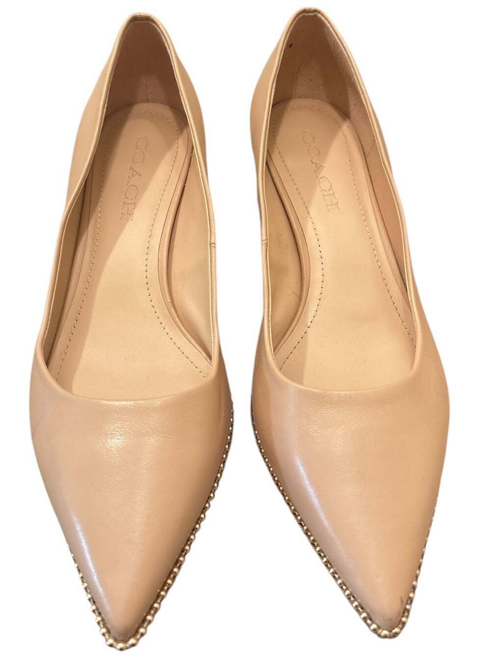 COACH Jackie Beadchain Block Heel Pumps in Beige Leather